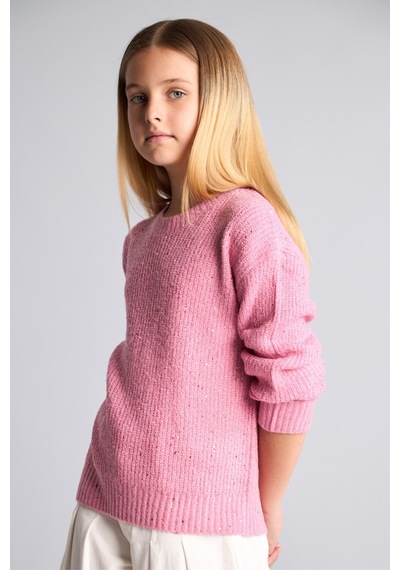 Defacto Bisiklet Yaka Fitilli Triko Basic Kazak Kız Çocuk H7361a826wnpn82 Pembe-pn82