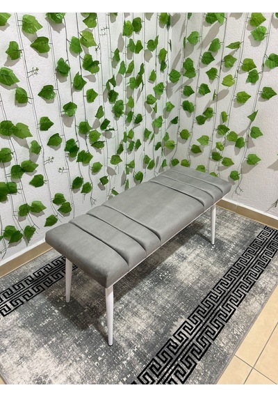 Özcan Metal Beyaz Metal Ayaklı Metal Kasalı Bench Mutfak Salon Antre Yatak Odası Balkon Puf Bank Gri