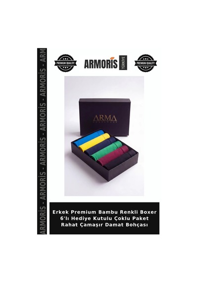 Armoris Erkek Premium Bambu Renkli Boxer 6'lı Hediye Kutulu Çoklu Paket Rahat Çamaşır Damat Bohçası Çok Renkli