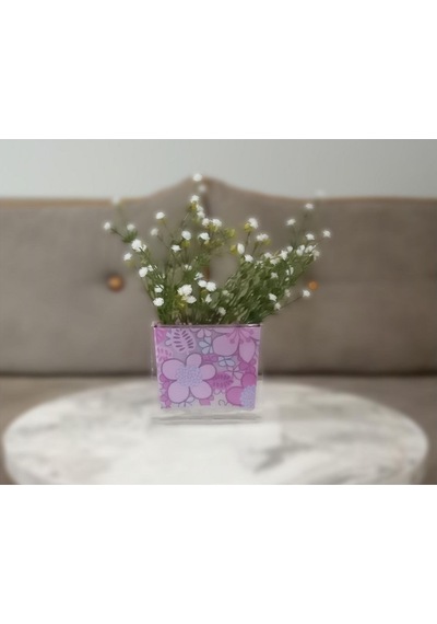 Vazoda Beyaz Yapay Çiçek Dekoratif Pembe Çiçekli Vazo Dahil 10 x 15 x 3 CM