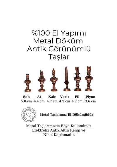 Mc57 Antik Mısır Figürlü Metal Satranç Takımı - Mermer Desenli 25cm Tahta El Yapımı Taşlar