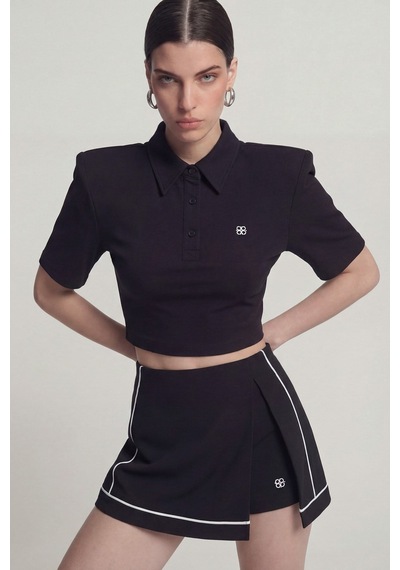 Holly Lolly Vatkalı Polo Yaka Carolyn T-shirt Siyah