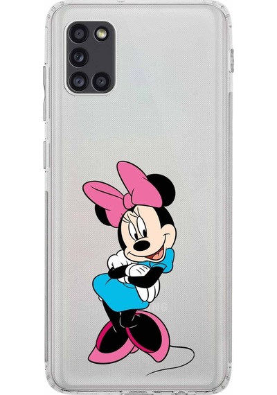 Samsung Uyumlu Galaxy A31 Kamera Korumalı Kapak Minnie Mouse Tasarımlı Şeffaf Kılıf Şeffaf