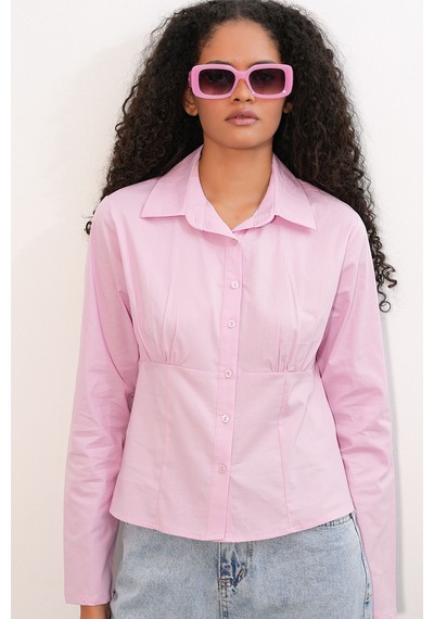 Hiccup Bdart Fitted Poplin Düğmeli Kısa Gömlek Allık Pembe