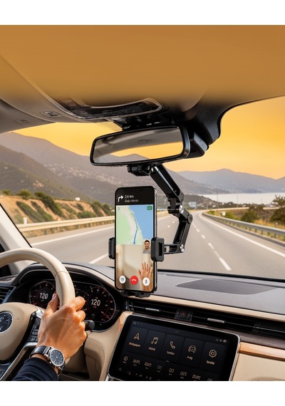 Araç İçi Dikiz Aynası Telefon Tutucu 360 Döner Katlanabilir
