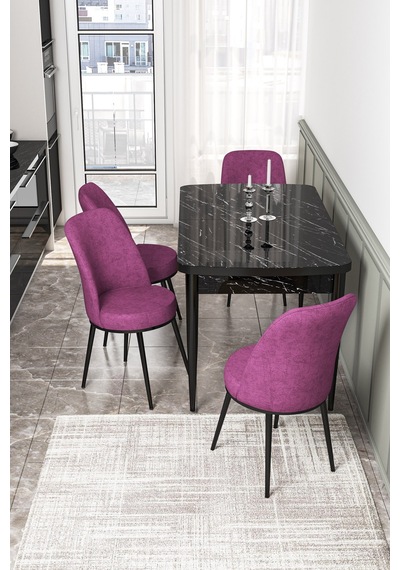 Canisa Concept Kor Serisi 70x114 Açılabilir Mutfak Masası Takımı Siyah Mermer Desen Masa 4 Mor Sandalye Masa Siyah Mermer Desen Sandalyeler Mor Canisa Concept Kor Serisi 70x114 Açılabilir Mutfak Masası Takımı Siyah Mermer Desen Masa 4 Mor Sandalye Masa Siyah Mermer Desen Sandalyeler Mor