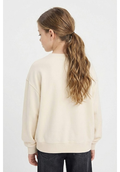 Defacto Kız Çocuk Relax Fit Bisiklet Yaka Baskılı Sweatshirt E6842a826sper98 Ekru-er98