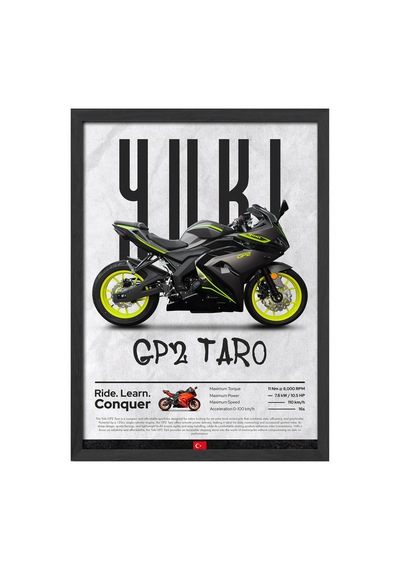 Yuki Gp2 Taro Siyah Ahşap Çerçeveli Poster, Dekoratif Motosiklet Duvar Tablosu