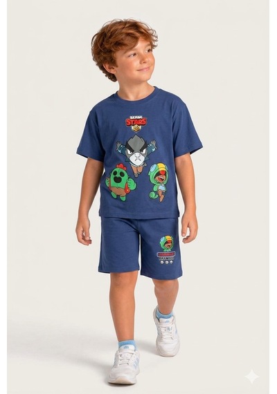 Cg Kids Brawl Stars Erkek Çocuk Tshirt & Şort Alt Üst Takım Laci Vert