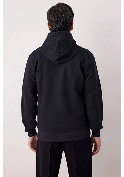 Benerly Erkek Bisiklet Yaka Standart Kol Fermuarlı Dokulu Sweatshirt Fonk Lacivert
