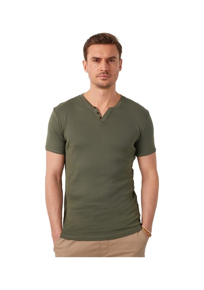 Buratti Pamuklu V Yaka Slim Fit Erkek T Shirt 5902122 Haki Buratti Pamuklu V Yaka Slim Fit Erkek T Shirt 5902122 Haki