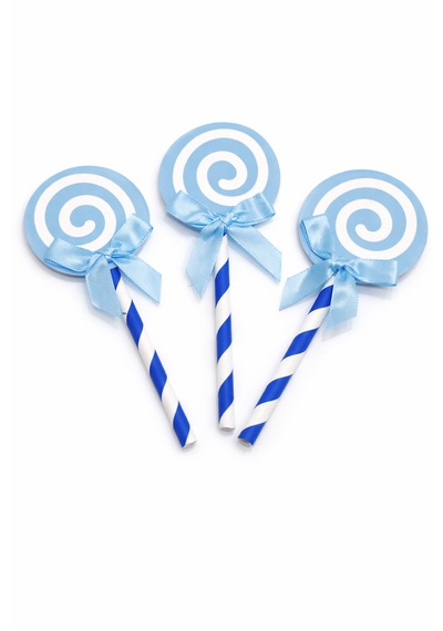 Mavi Lolipop Pipet Doğum Günü Pasta & Cupcake Süsü 6'lı Set Diş Buğdayı , Baby Shower