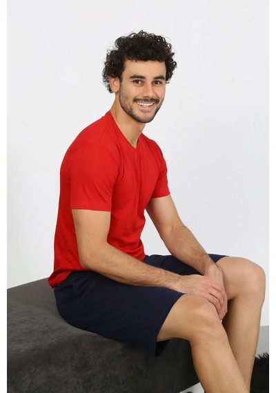 Akbeniz Erkek Penye Kırmızı 3'Lü Pijama Takımı 6848-Kırmızı