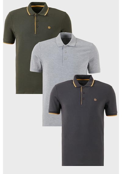 Buratti Pamuklu Regular Fit Düğmeli Polo Yaka 3'Lü Paket Erkek T Shirt 590211827S3 Antrasit-Gri Melanj-Hakisarı
