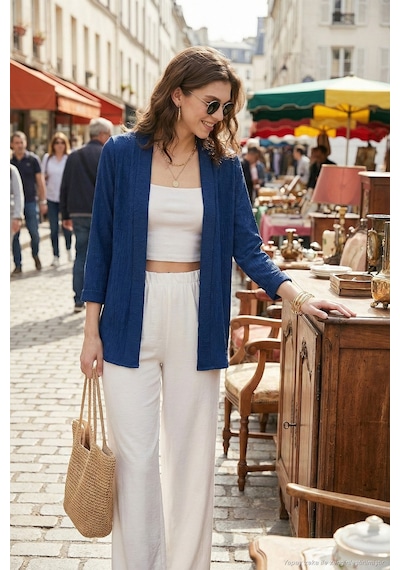 Lela Yakası Ve Kolu Katlı Gofre Kimono Bayan Hırka 5869014 Indigo