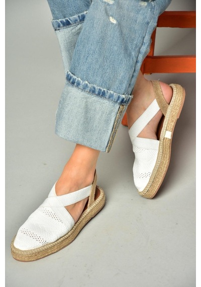 Fox Shoes S404010106 Beyaz Dantel Kumaş Kadın Espadril Sandalet Beyaz