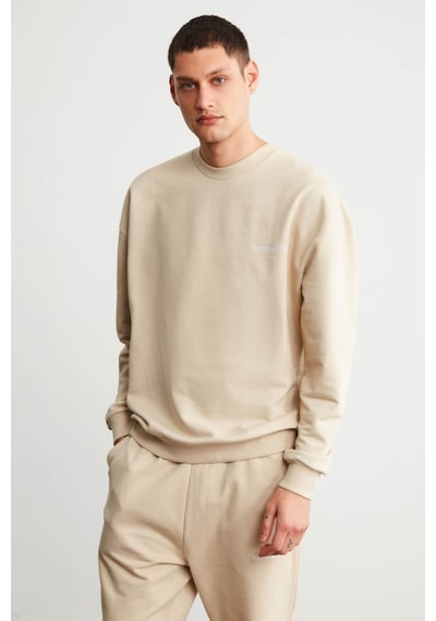 Grimelange Raırok Erkek İçi Polarlı Comfort Oversize Nakışlı Bej Sweat