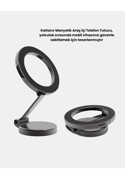 Hubrendy Tekno 360 Dönebilen Katlanır Manyetik Araç Telefon Tutucu Magsafe Uyumlu, Kompakt Ve Şık Diğer
