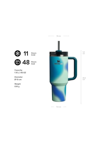 Quencher Pipetli Termos Bardak, 1.18 Litre, Turkuaz Desenli Coastal Teal Açık Beyaz