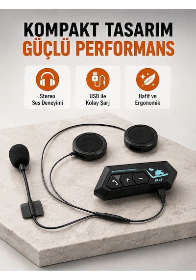 Bt22 Kablosuz Kask Kulaklığı Bluetooth 5.0, Intercom, Su Geçirmez Ve Uzun Ömürlü Batarya Yeni Nesil 99796389