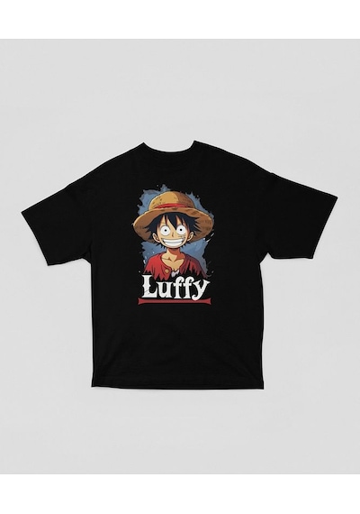 Tasarım Monkey D. Luffy Baskılı Unisex Oversize Anime One Piece D SIYAH