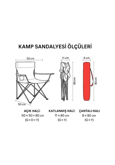 4 Adet Katlanır Kamp Sandalyesi - Piknik Plaj Sandalyesi - Dy.001 - Kırmızı Çok Renkli