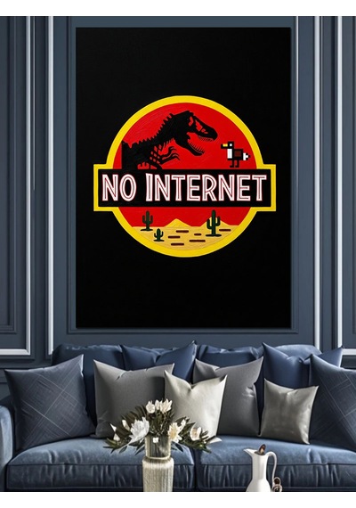 Ahşap Tablo No Internet Dinozor Logosu
