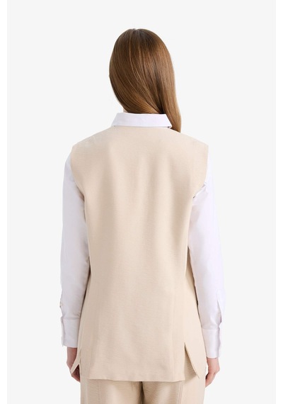 DeFacto V Yaka Bağcıklı Basic Düz Blazer Yelek E4358AX25SPBG702 Bej