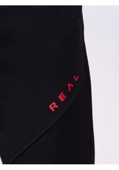 Erkek Çocuk Kapüşonlu Sweatshirt Real Yazılı Jogger Eşofman Takım - 13416 - Siyah