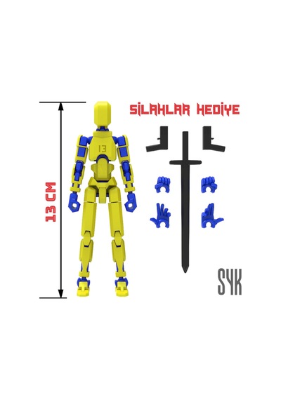 Robot 13 Dummy Sarı Mavi Tüm Eklemleri Hareketli Aksiyon Figürü Oyuncak