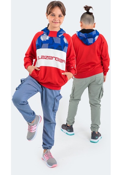 Slazenger DRAGICA IN Çocuk Kapüşonlu Cepli Kırmızı Sweatshirt