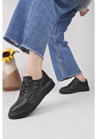 Nesilshoes Nesil Shoes Comfo 100 Siyah Hakiki Soft Deri Kadın Sneakers