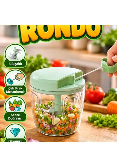 5 Bıçaklı İpli Manuel Rondo Çek Bırak Mekanizmalı Sebze Doğrayıcı Renkli