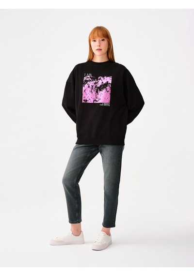Oversize Fit Kadın Sweatshirt Siyah