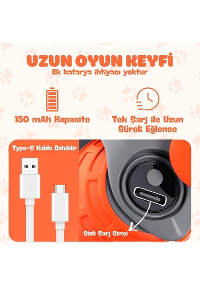 Akıllı Kedi Oyun Topu - Otomatik Yuvarlanan İnteraktif Kedi Oyuncağı - Şarj Edilebilir Evcil Hayvan Oyun Arkadaşı - Farklı Hız Ve Oyun Modları - Led Işıklı - Tüylü Kovalama Kuyruğu Turuncu