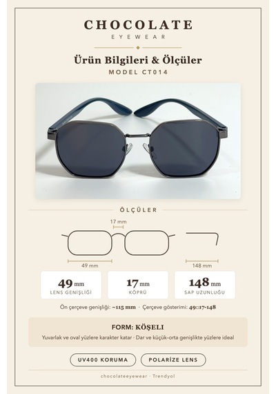 Unisex Polarize Köşeli Güneş Gözlüğü Siyah Uv400 Koruma
