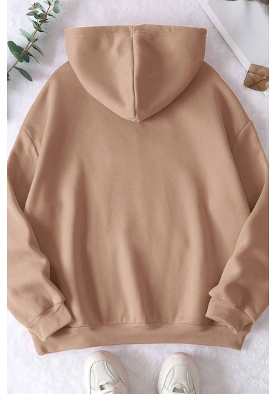 Unisex Panda Baskılı Oversize Sweatshirt Bej