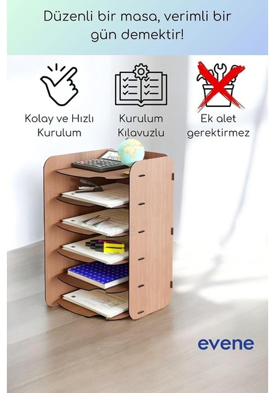 Tr Dosya Düzenleyici Masa Üstü Organizer Ahşap Evrak Rafı Ceviz Renk Model 26, Eorganizer26 Genel