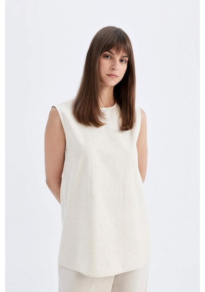 DeFacto Regular Fit Bisiklet Yaka Basic Düz Keten Karışımlı Kolsuz Tunik D2953AX24HSER234