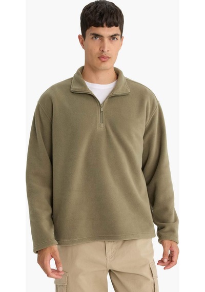 Defacto Relax Fit Yarım Fermuarlı Polar Sweatshirt F0448ax25aukh401 Haki-kh401