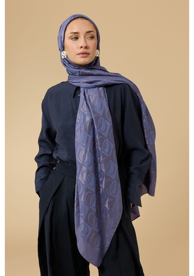 İmannooor Dama Desen İndigo Naia Pamuk Şal 70x200
