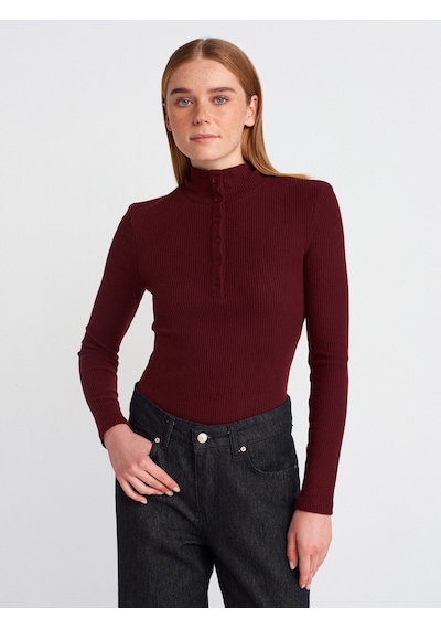 Dilvin 31435 Balıkçı Yaka Düğmeli Top Bordo