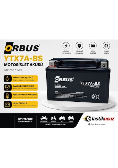 Orbus 12v 7amper Alçak Motosiklet Aküsü Ebatlar: 150 87 94mm