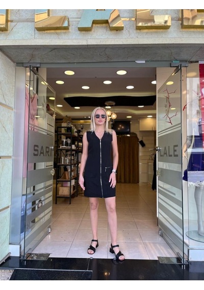 Fermuarlı Kısa Elbise siyah