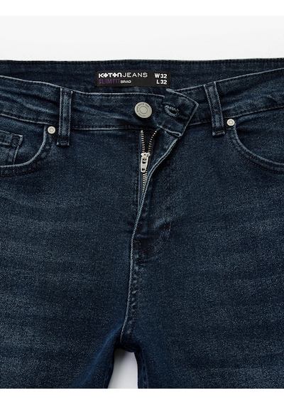 Koton Normal Bel Pamuklu Slim Fit Jean Pantolon - Brad Jean Koyu İndigo 7wam40077nd