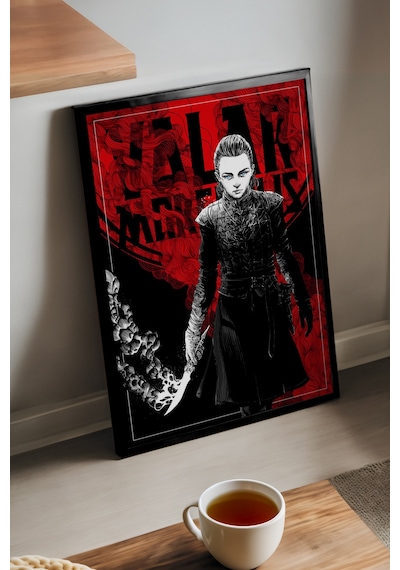 Valar Morghulis Arya Stark Siyah Ahşap Çerçeveli Poster, Dekoratif Dizi Duvar Tablosu