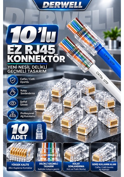 Yeni 2026 3in1 Profesyonel Ağ Kurulum Seti Yeni Nesil Cat5 Cat6 Cat7 Network Ethernet Kablo Pensesi Kesme Soyma Sıkma Kilitleme Fonksiyonlu - Dijital Kablo Test Cihazı Master Remote - 10lu Rj45 Jack
