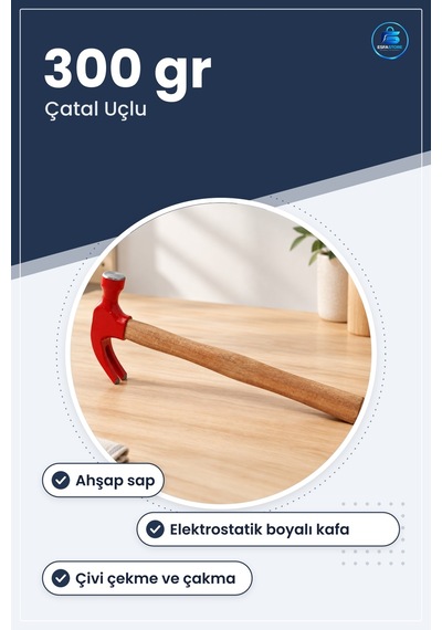 Çekiç 300 Gr Çatal Uçlu Ahşap Saplı Çivi Çekme Marangozluk Tamira