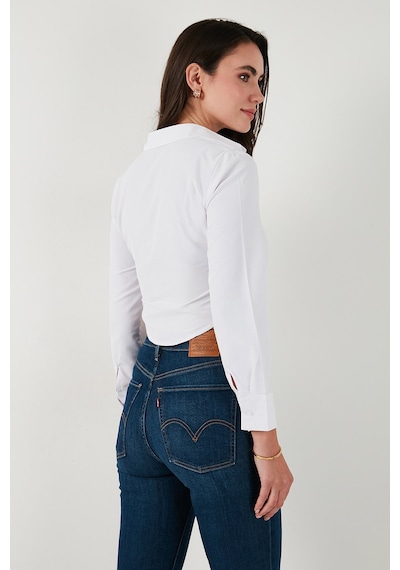 Lela Pamuk Karışımlı Slim Fit Uzun Kollu Crop Bayan Gömlek 6777336 Beyaz