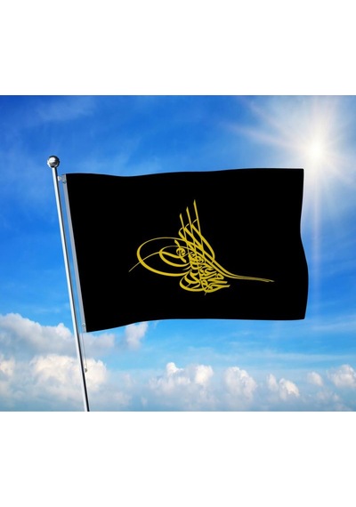 Osmanlı Tuğrası Siyah Bayrak Premium Raşel Kumaş 100x150 Cm Diğer